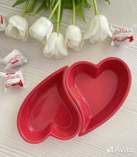 Тарелки керамические в форме сердец, пара, новые