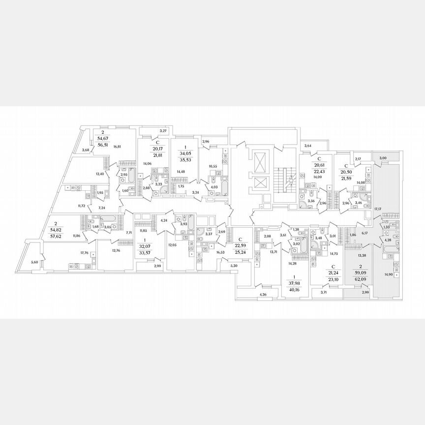 2-к. квартира, 62,1 м², 7/17 эт.