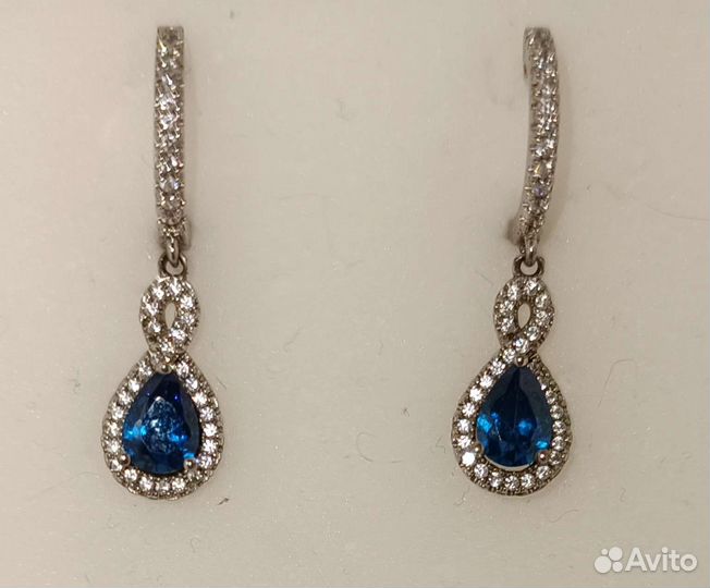 Серьги серебро с фианитами Синий