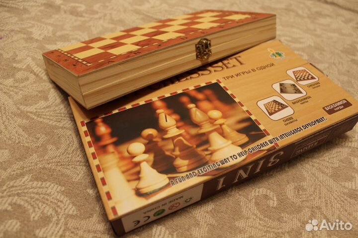 Шахматы 3 в 1 вкл шашки и нарды резные дерево