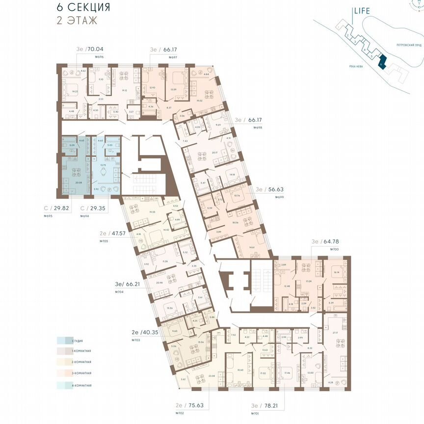 2-к. апартаменты, 68 м², 2/8 эт.