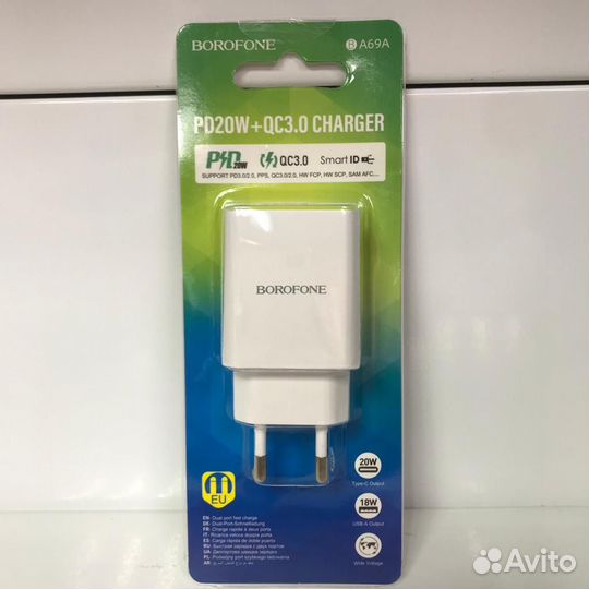 Сетевой блок borofone BA69A (PD20W,QC3.0,1USB,1Typ