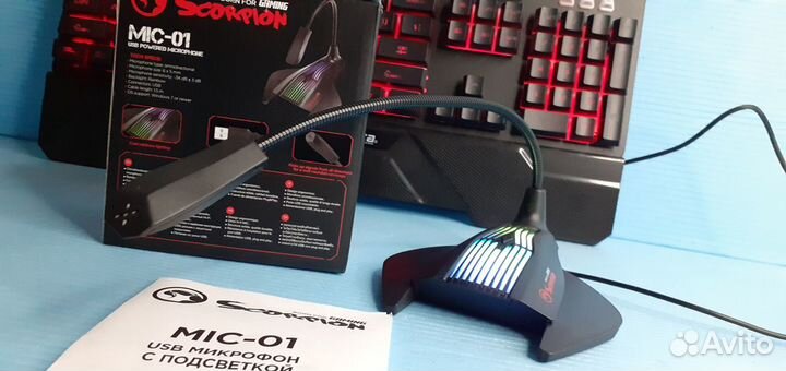 Игровой настольный микрофон Scorpion подсветка RGB