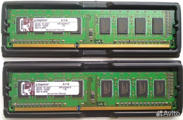 Две планки озу Kingston kvr1333d3n9/1gb