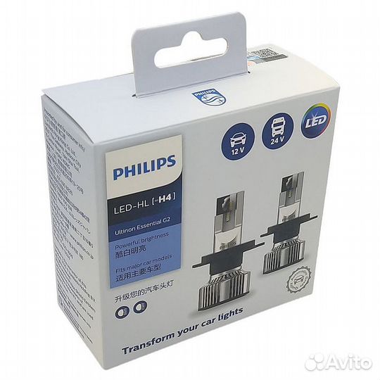 Philips Лампа светодиодная LED H4 12в/24в 6500к x2