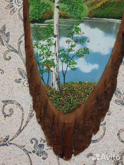 Картины из каменной крошки на спиле дерева