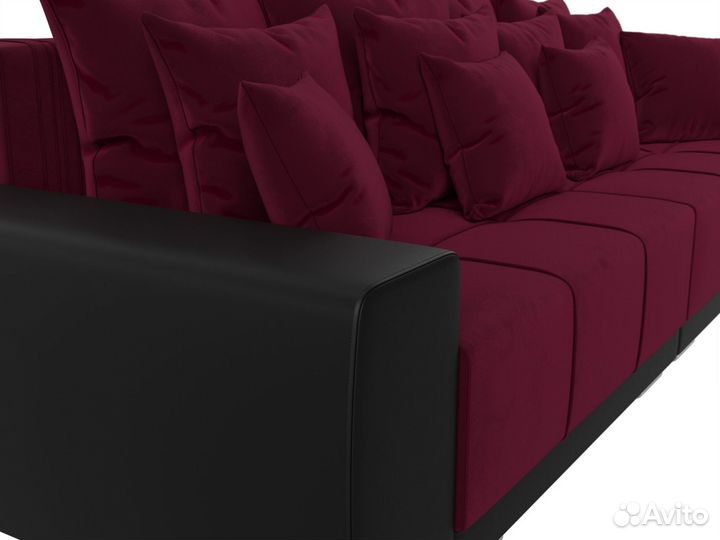 Диван прямой Лига-028, микровельвет, бордовый, черный