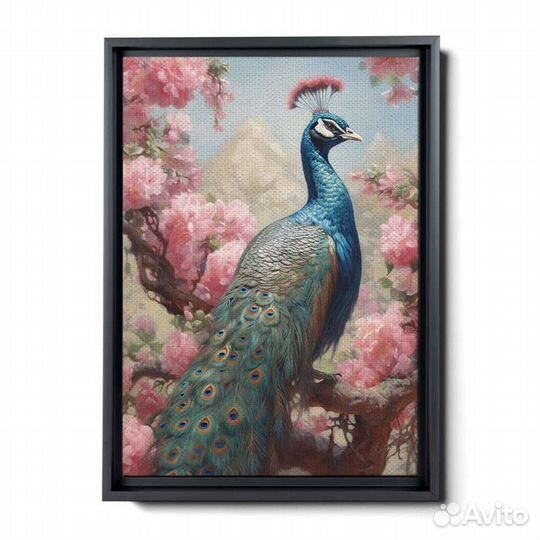 Картина маслом павлин в пионах