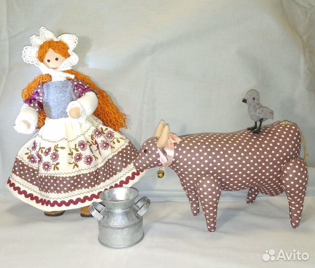 Мягкая игрушка корова с хозяйкой 25 см