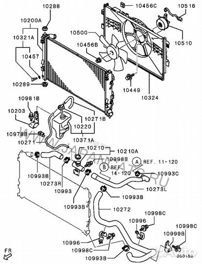 Патрубок охлаждения нижний Mitsubishi Lancer 10