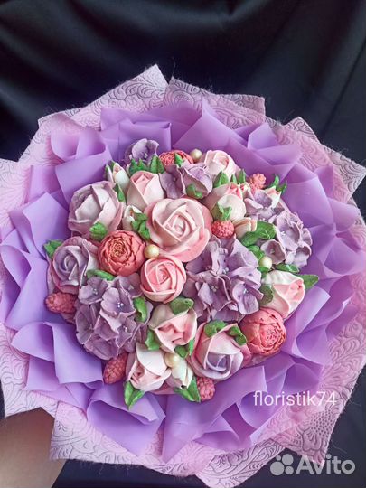 Съедобный вкусный сладкий зефирный букет