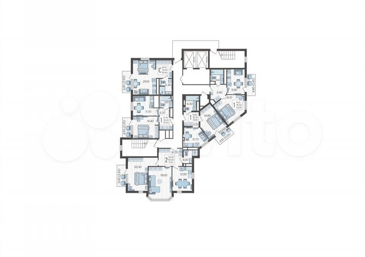 2-к. апартаменты, 71,4 м², 5/9 эт.