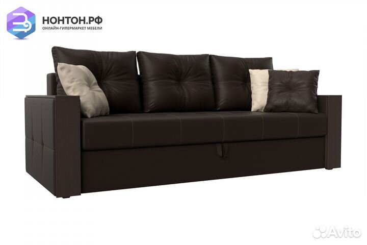 Диван еврокнижка Валенсия экокожа коричневая