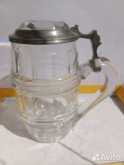 Немецкая пивная стеклянная кружка 1860 годов