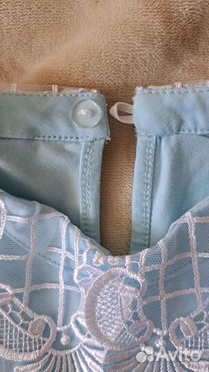 Блузка школьная с кружевом голубая 134