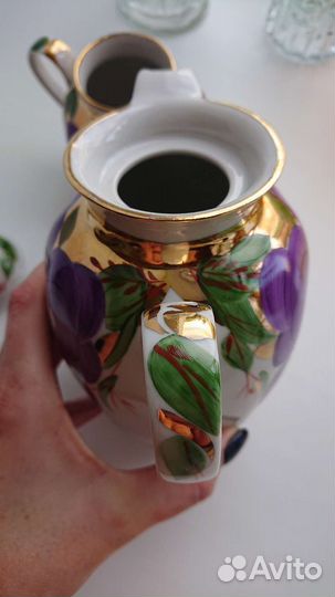 Предметы кофейного сервиза Дулево, розы, агашки