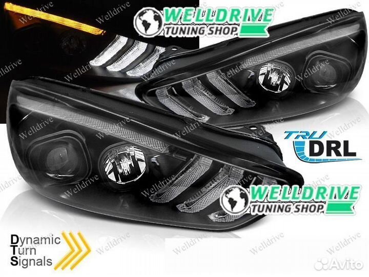 Фары Ford Focus Mk3 15-18 с дхо галоген черн