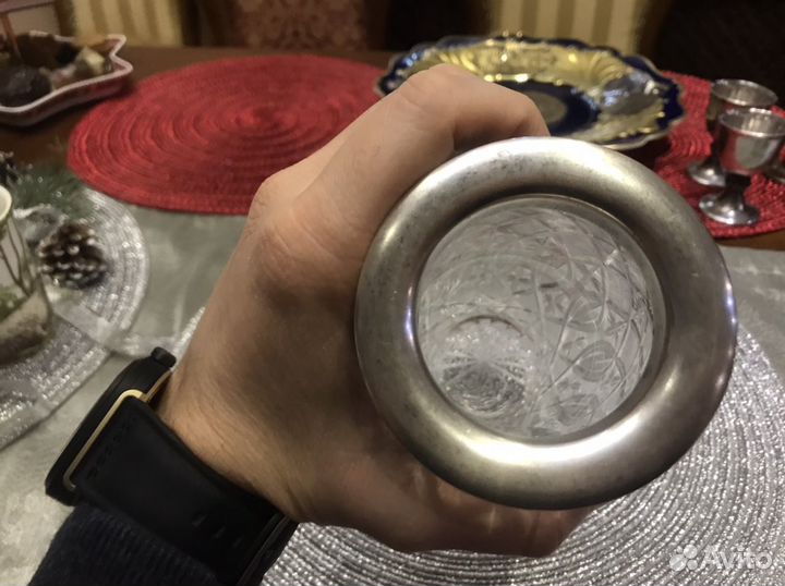 Хрустальная ваза, инкрустирована серебром 875 проб