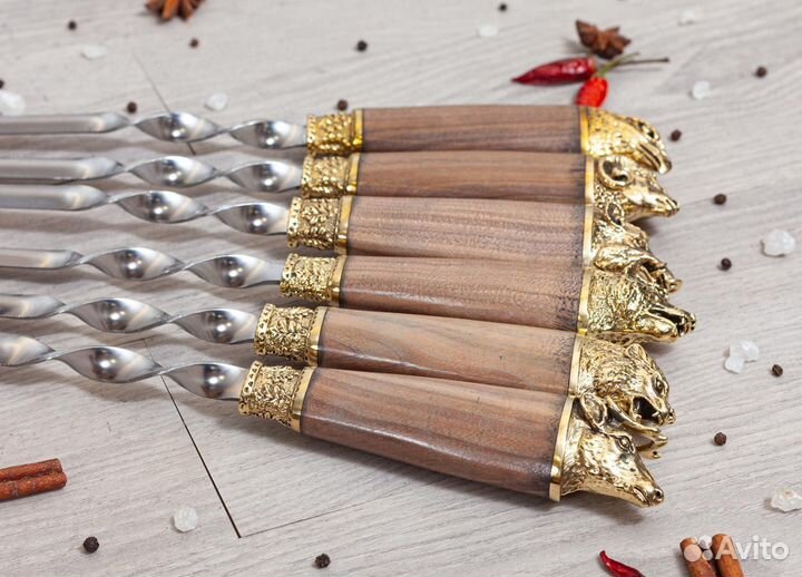 Шампуры - Разные звери Объемная дубовая ручка