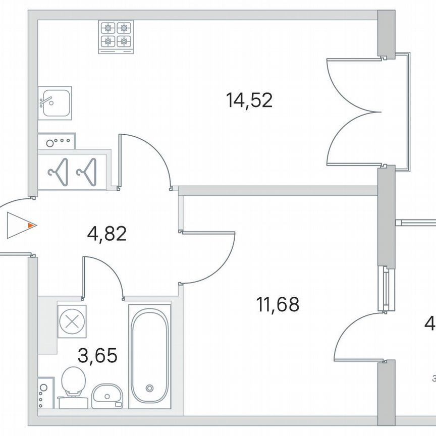 1-к. квартира, 37 м², 4/4 эт.