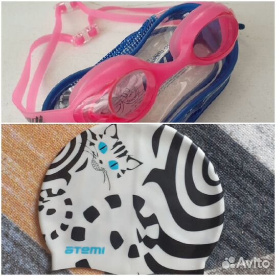 Очки и шапочка для плавания детские