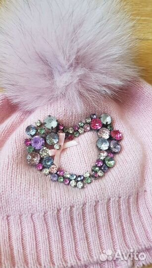 Шапка детская шерсть мех стразы 50-54 р