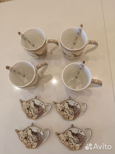 Набор для чая павлин на бежевом