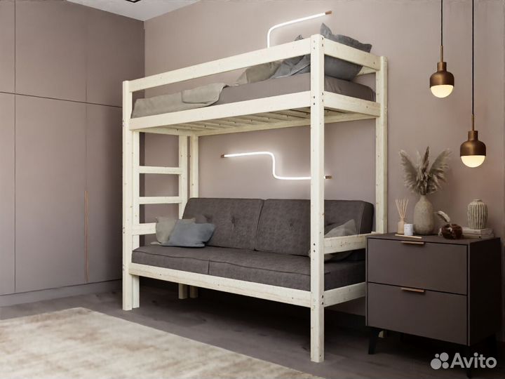 Кровать чердак с диваном из массива