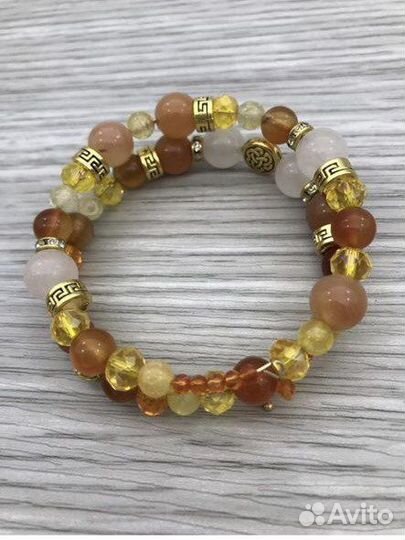 Браслет с самоцветами (сердолик, кальцит, кварц)