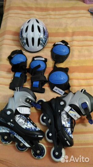 Роликовые коньки раздвижные / шлем / защита