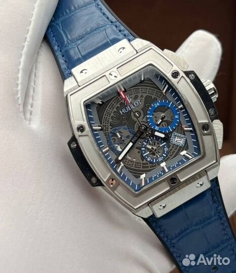 Мужские часы hublot синие карцевые