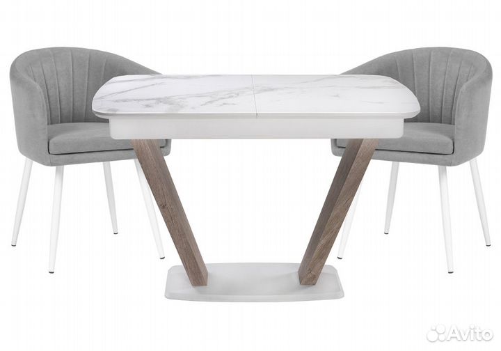 Обеденная группа Виргел светло-серый - белый - бел