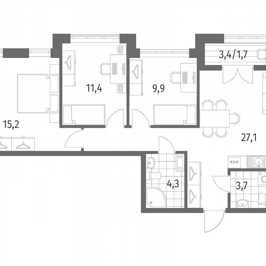 3-к. квартира, 73,3 м², 6/9 эт.