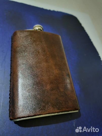 Фляжка из нержавейки, чехол натур.кожа