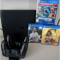 Игровая приставка ps4 slim с играми и 2 джостика