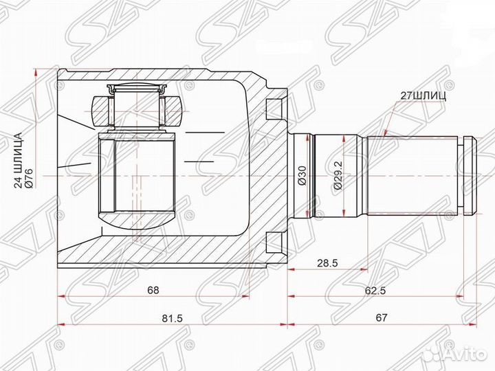 Шрус внутренний Крета Creta 2,0 АКПП 2WD 4WD