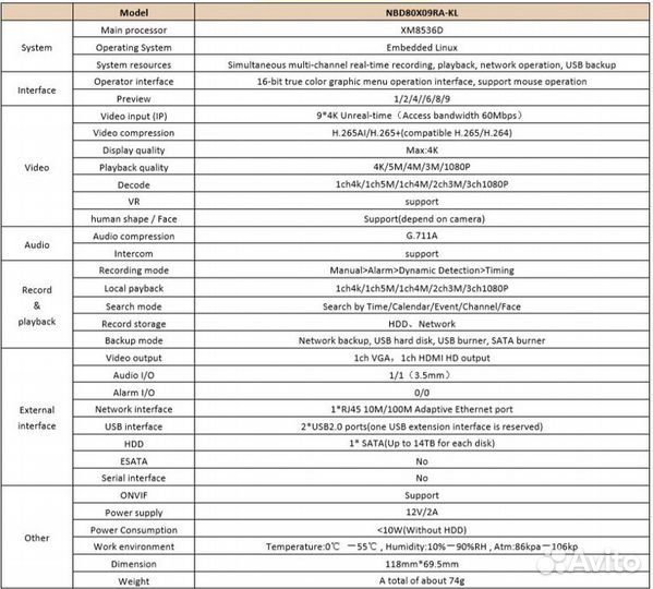 Видеорегистратор DVR для IP камер на 8 каналов