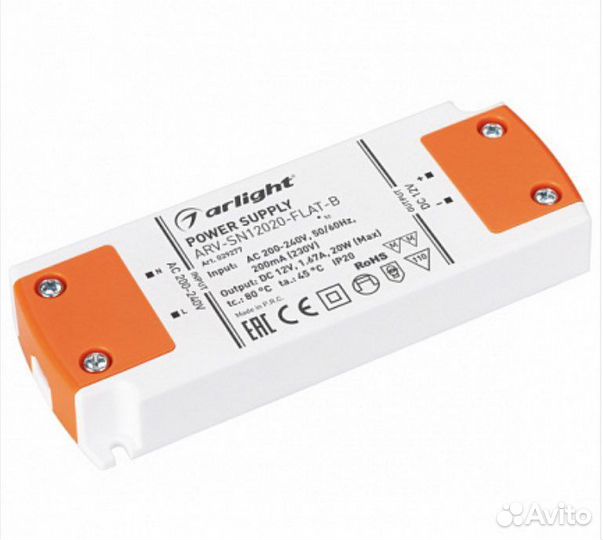 Блок питания ARV-SN12020-flat-B (12V, 1.67A, 20W)