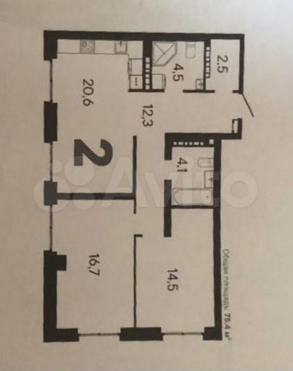 2-к. квартира, 75,4 м², 12/24 эт.