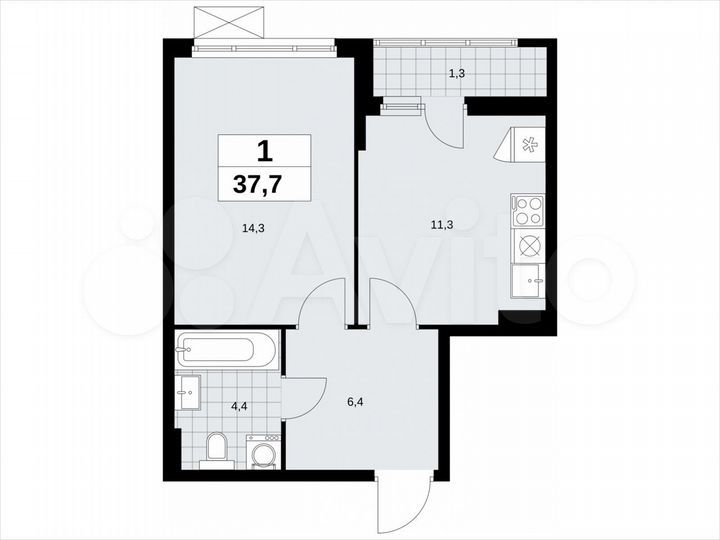 1-к. квартира, 37,7 м², 8/13 эт.