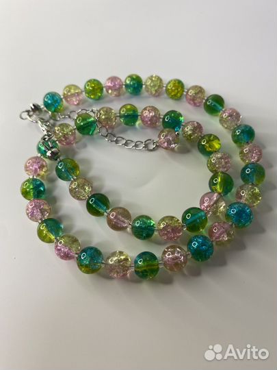 Разноцветные бусы кракле стекло 44 см