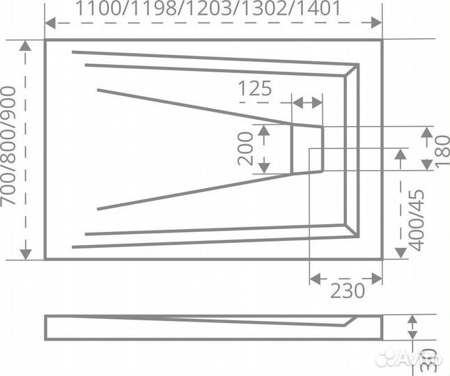 Литьевой поддон Good Door Атриум 130х90 Грей