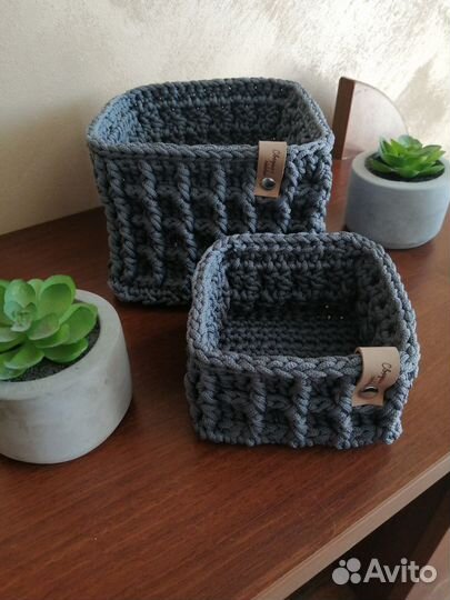 Корзинки вязаные, ручная работа