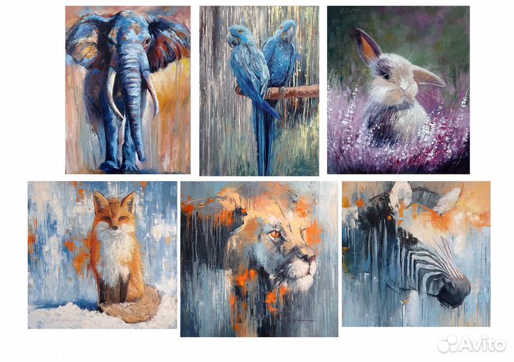 Много картин с животными и птицами