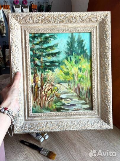 Картина маслом с пейзажем весна холст