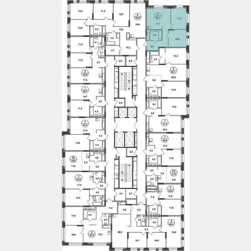 2-к. квартира, 53,1 м², 17/20 эт.