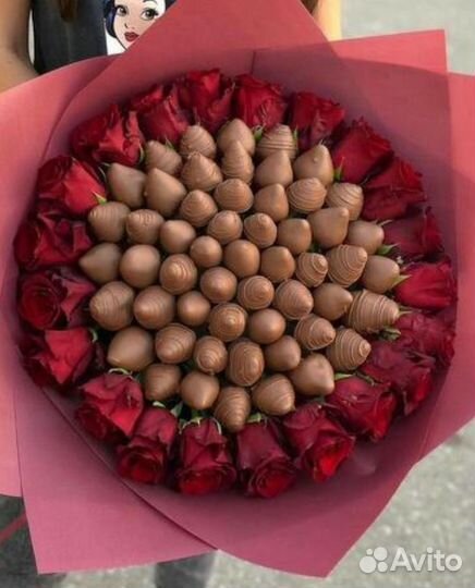 Клубника в шоколаде, подарок, цветы