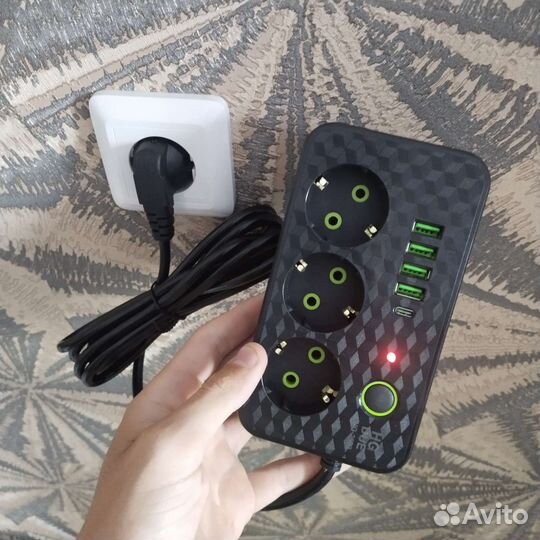 Фильтр сетевой 4 usb, 3 розетки