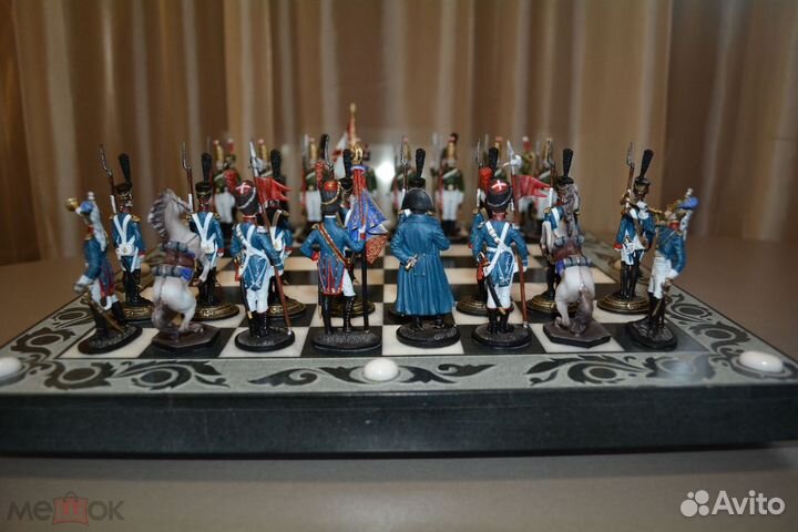 Набор оловянных солдатиков 54 мм с шахматной доско