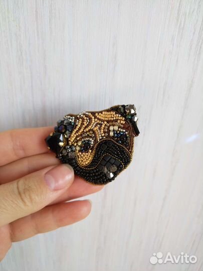 Сувенир портрет питомца брошь вышивка бисером